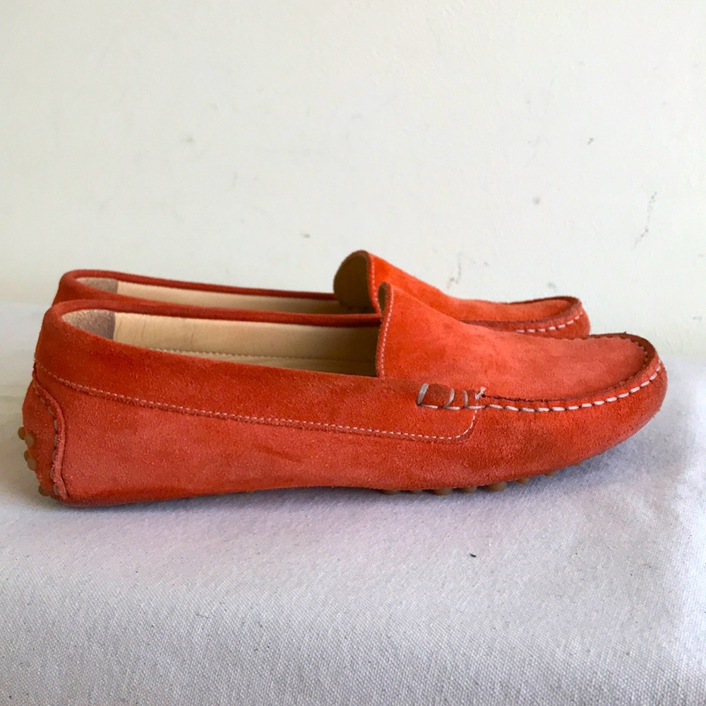 M. Gemi Sz 37.5 loafers suede Orange Summer slip ons. Top stitch made in Italy